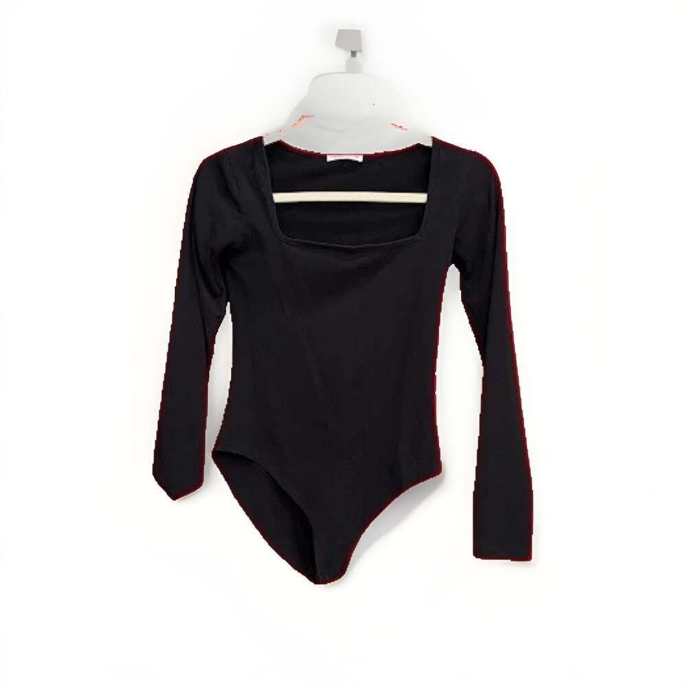 MANGOPOP Women's Long Sleeve Black Bodysuit Snap Crotch V Neck Xs Whimsigoth